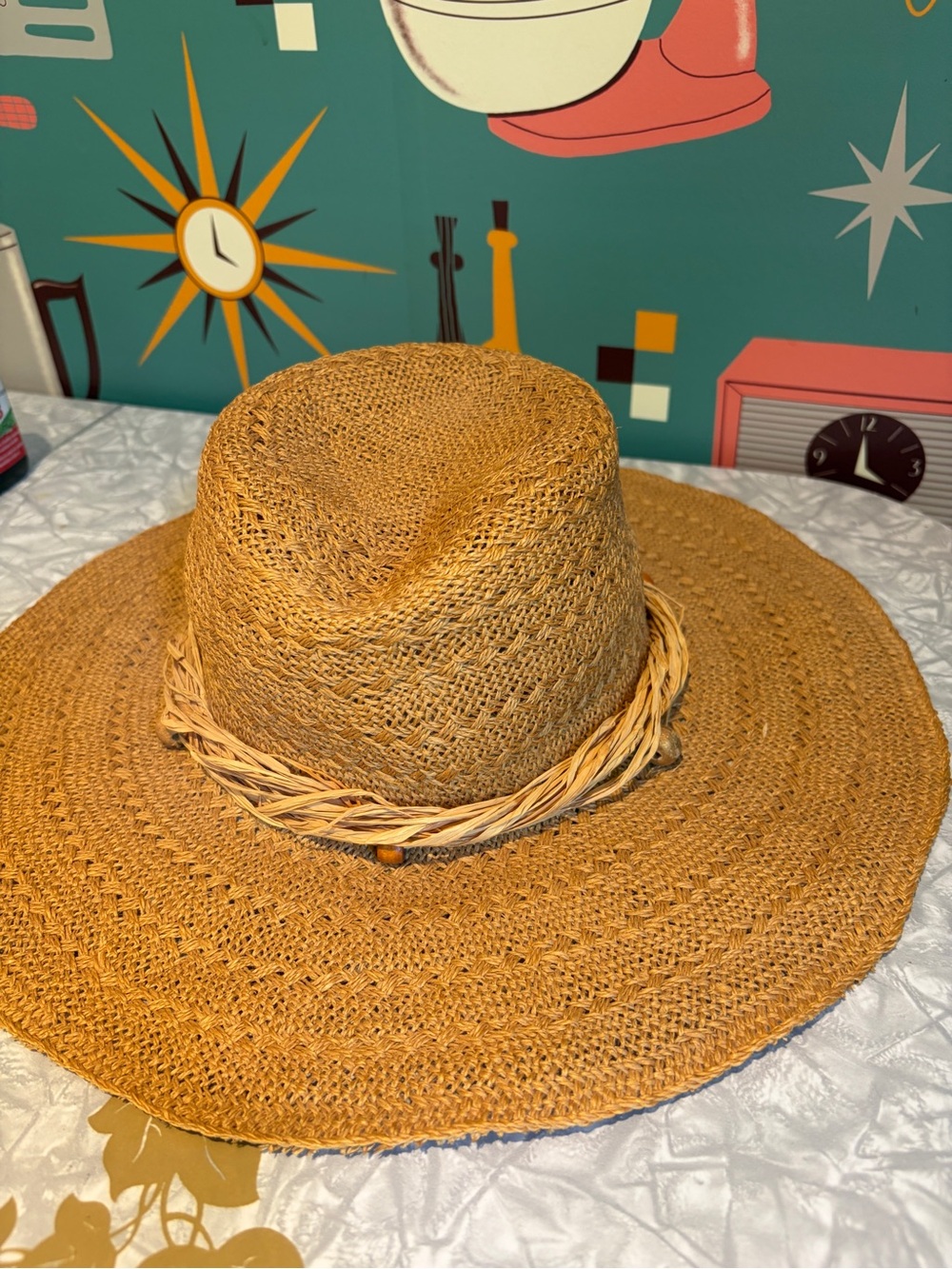 vintage Ruff Hewn straw hat raffia and wood beads women’s